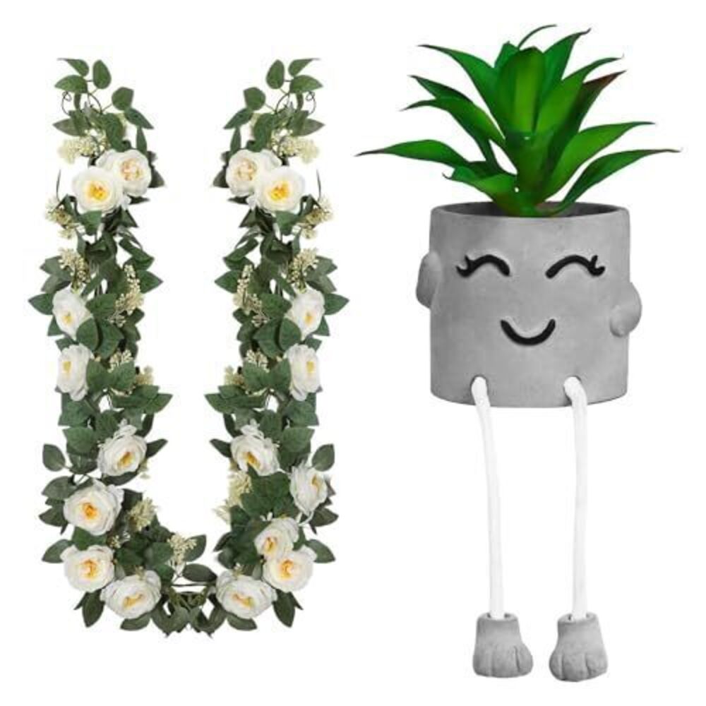 8430 Artificialplant Succulents in Cement Pots and 2Pcs Artificial